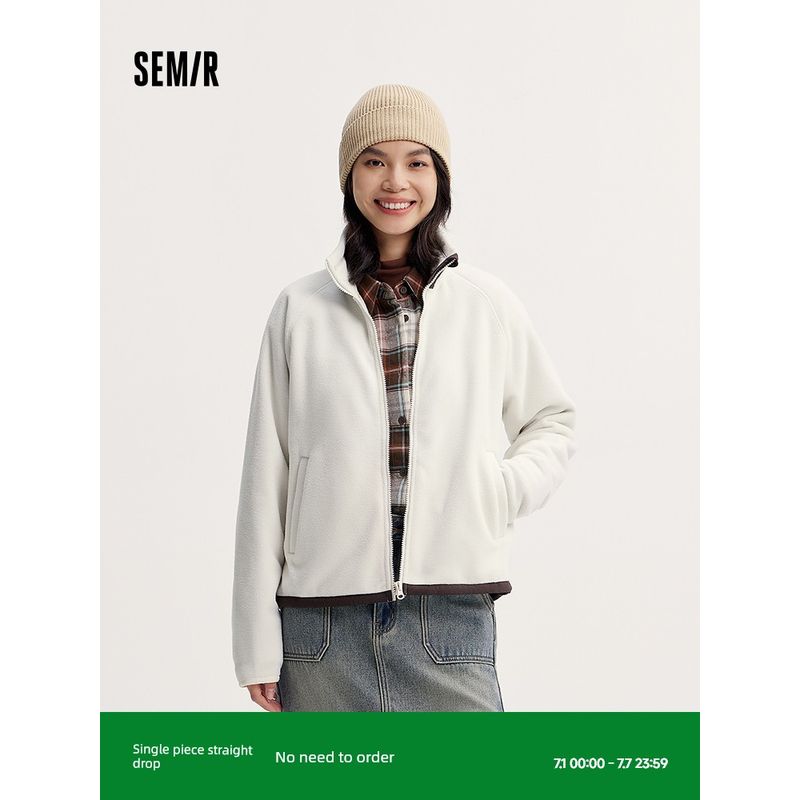 

[Same Style with Mall] Senma Outwear Women s Antistatic Polar Fleece Loose 2024 New Winter Stand Collar Raglan Sleeve Jacket Black 90001 160/84A/M