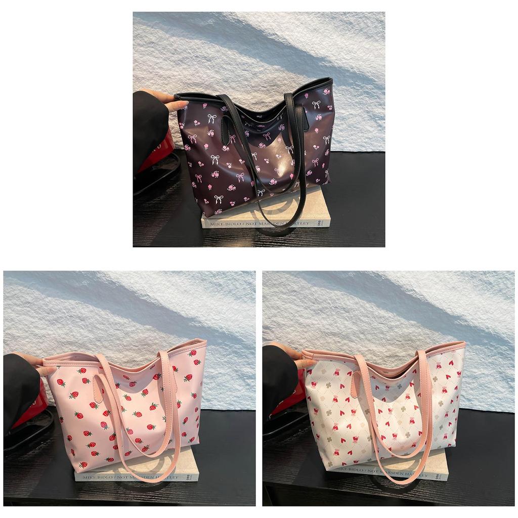 Cute Pink Butterfly Tote Bag For Daily Use Large Pu Handbag With Zipper Closure