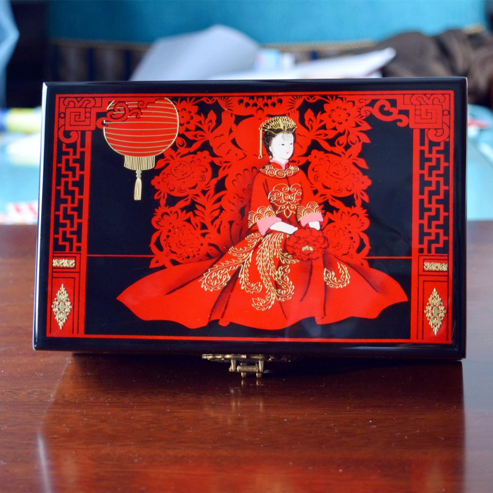 Vintage Filigree Jewelry Box with Copper Wire Inlaid Shells High Gloss Piano Lacquer Pingyao Polished Lacquerware