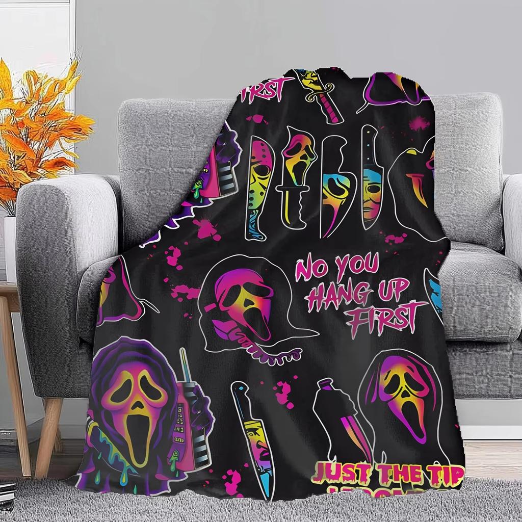 Scream Ghostface Killer Cover Blanket Classic Ghostface Mask Horror Film Halloween Bedroom Ambiance Blanket