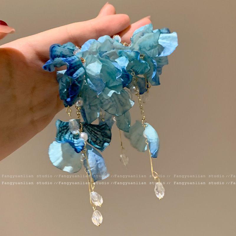 

Super Fairy Summer ~ Blue Tassel Flower Earrings for Women Fancy Vacation Style Niche Earrings Beautiful Graceful Earrings Pure blue flower earrings