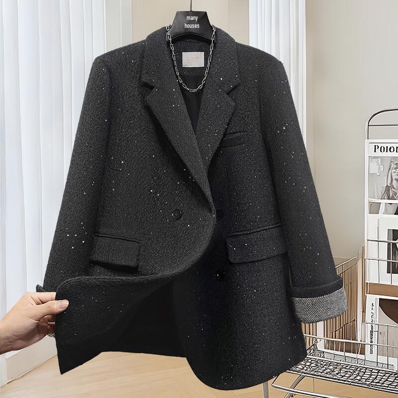 

Elegant Korean Style Double-Breasted Mid-Length Coat M