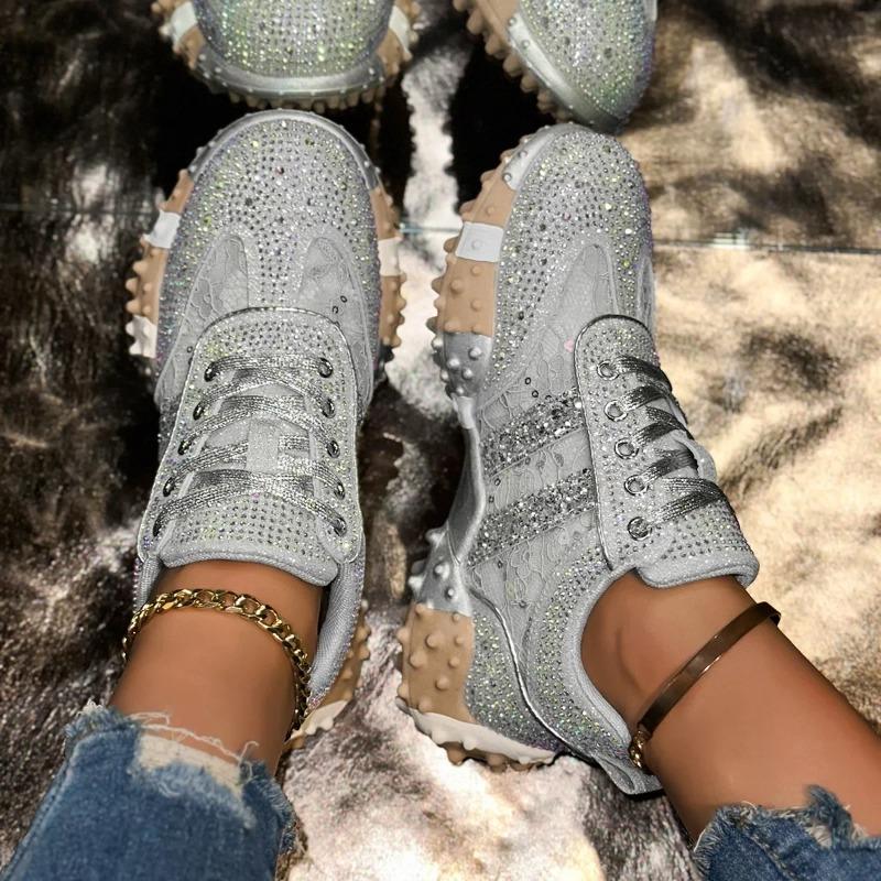 Fashion Breathable Casual Sporty Women's Single Shoes Spring Autumn Thick Bottom Leisure Sports Water Diamond Mesh Shoes Dad Sneakers