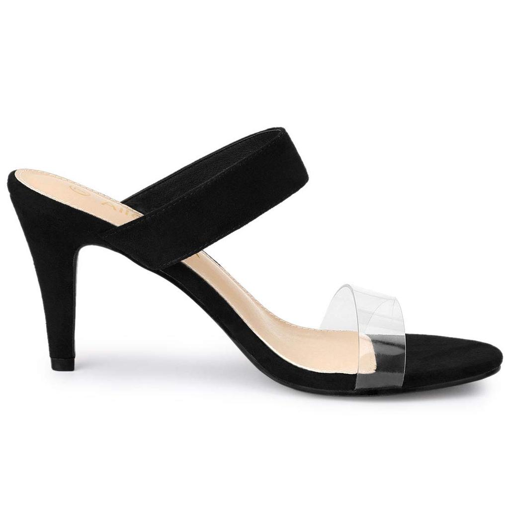 Allegra K Women's Stiletto Heel Slide Sandals with Clear Straps, Black, Size 25.5cm