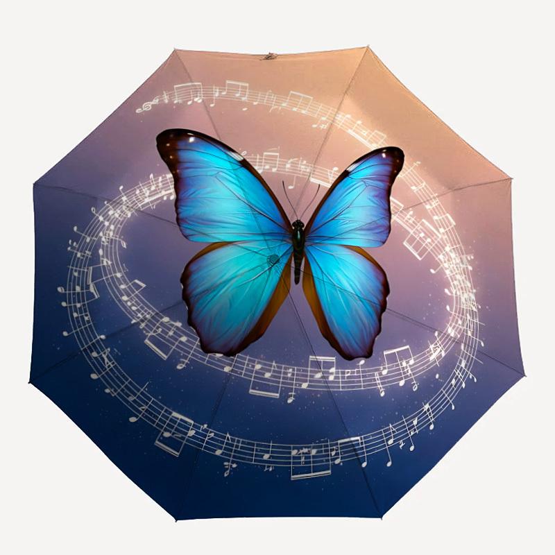 

1pc Butterfly Print Auto-Fold Umbrella with One-Touch Open/Close - 8 Reinforced Ribs for Windproof Stability, yy251118240