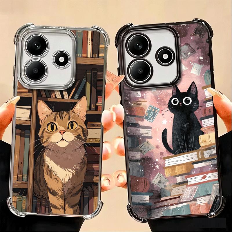 Cute Cat Bookshelf Interesting Soft Phone Case For Xiaomi Poco X7 X8 Pro Max X6 X5 X3 F8 Ultra F7 M8 M7 M5S Redmi 15C 15A 15 14C