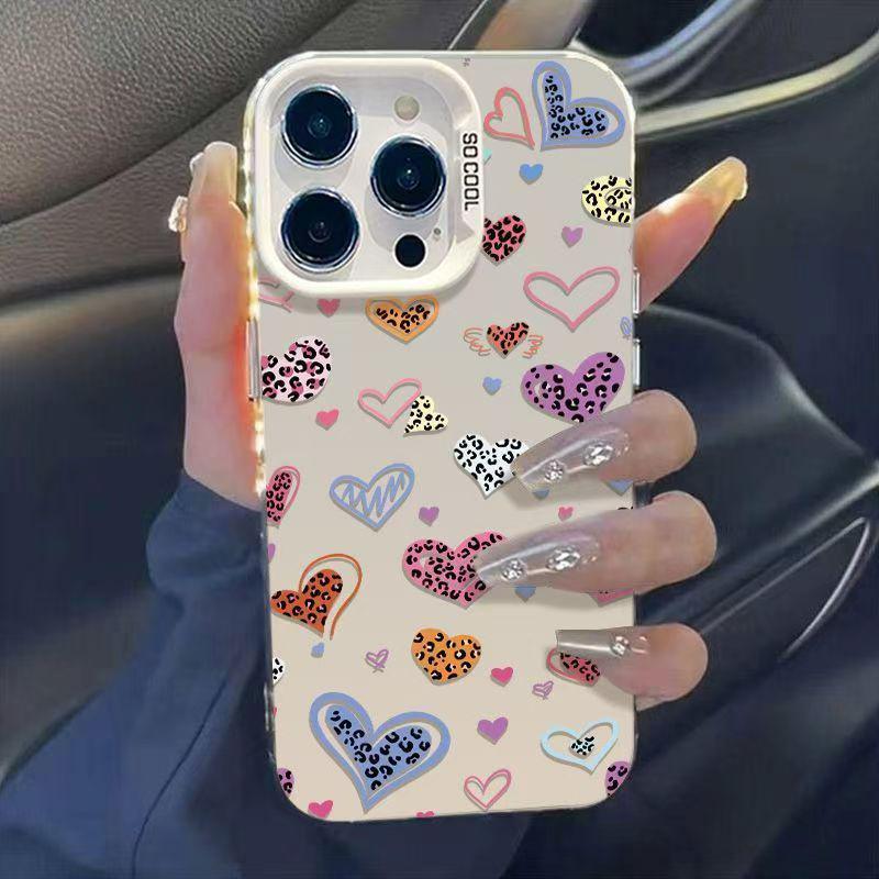 

Красочный чехол для телефона с леопардовым принтом, сердечками и горошком, серебристый, для iPhone 13/14/15/16/17 Pro Max iPhone XS Max