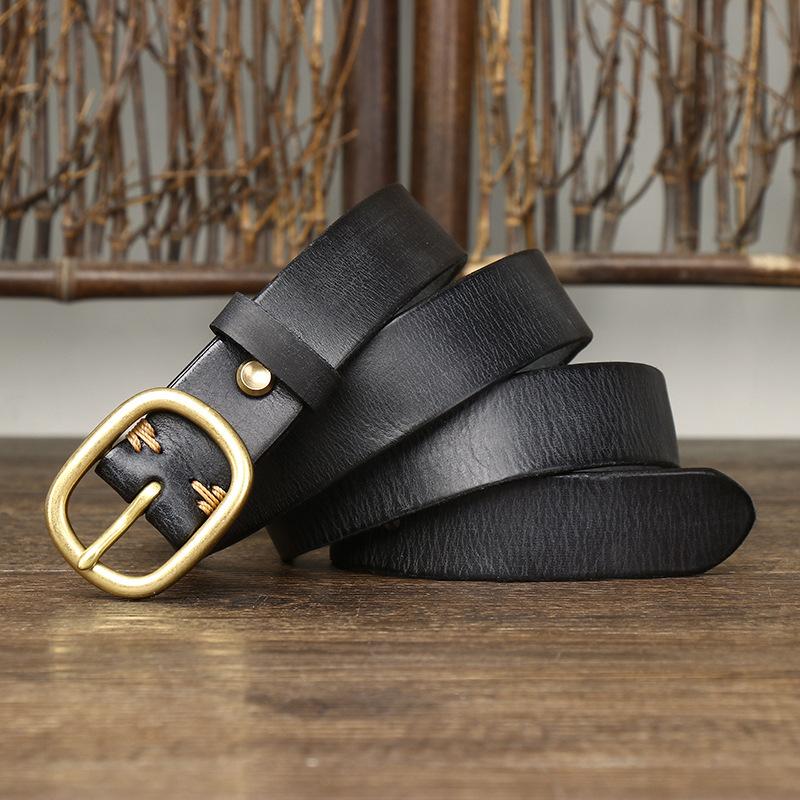 

Женский ремень из винтажной мятой модной кожи с пряжкой из коровьей кожи первого слоя, универсальный ремень для джинсов, женский 120cm