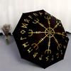 Viking Vegvisir Compass Norse Symbo Umbrella, Portable 3-Fold Compact Umbrella,Christmas Gift ES401