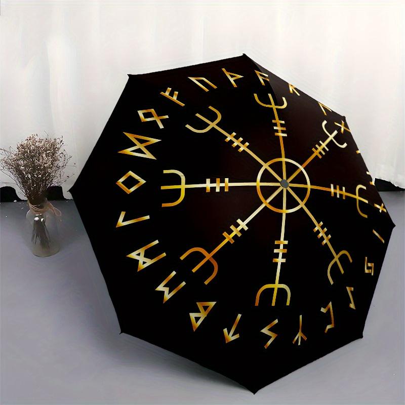Viking Vegvisir Compass Norse Symbo Umbrella, Portable 3-Fold Compact Umbrella,Christmas Gift ES401