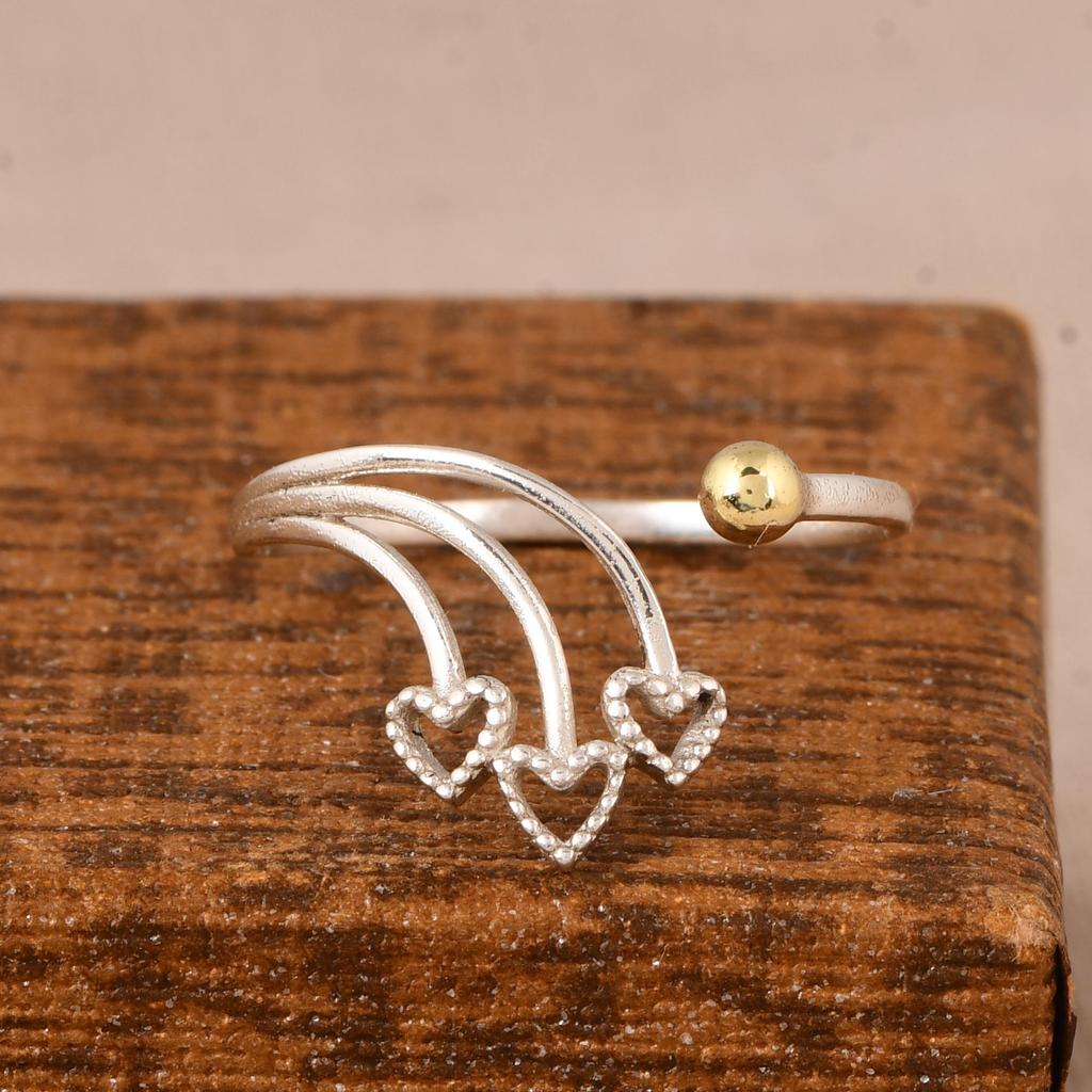 Triple Heart Silver Ring, 925 Sterling Silver Open Ring, Minimalist Heart Ring, Adjustable Love Ring, Dainty Romantic Jewelry, Gift for Her