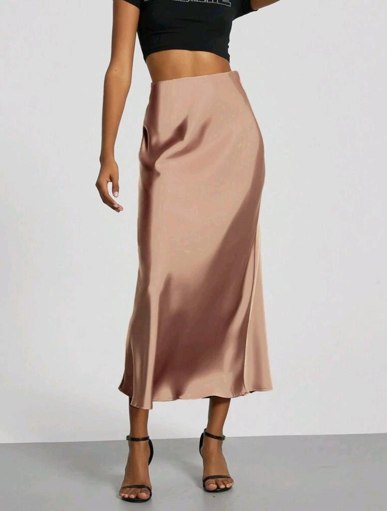 Elegant Satin Midi Skirt - Slim Fit, European Style