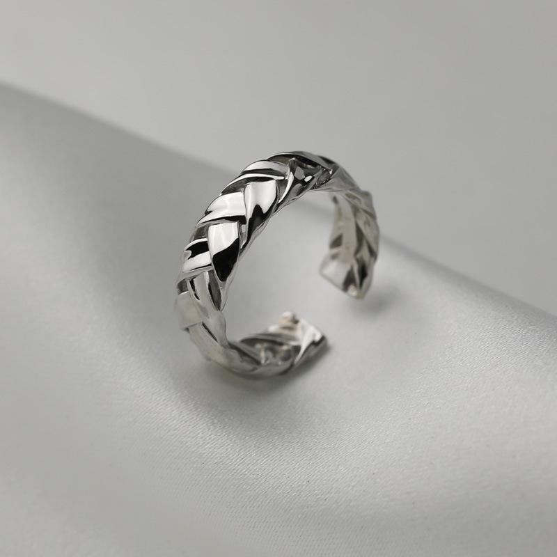 

Универсальное высококачественное кольцо крупной вязки «косичка»: Текстурированное серебро 925 пробы, женские украшения с золотым покрытием Adjustable