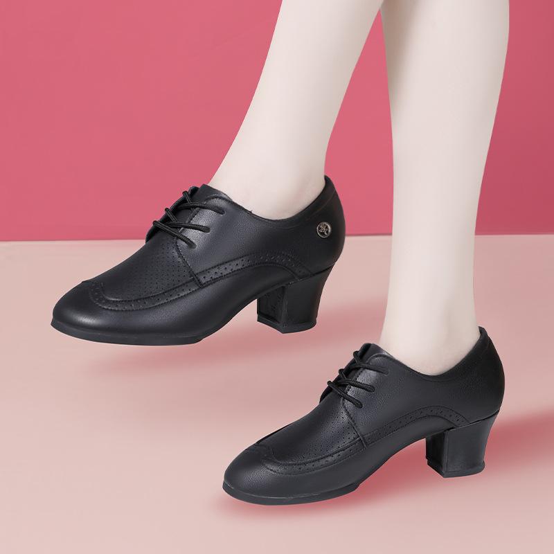 3.5cm 5.5cm Comfortable Breathable Genuine Leather Shoes Women Oxfords Spring 2025 Med Block Heels Shoes White for dance Mom
