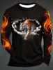 3D Printed Flame Scratch Pattern 3D Printed Autumn Men's Crew Neck T-Shirt Casual Long Sleeve Oversized Pullover Fashion Tops