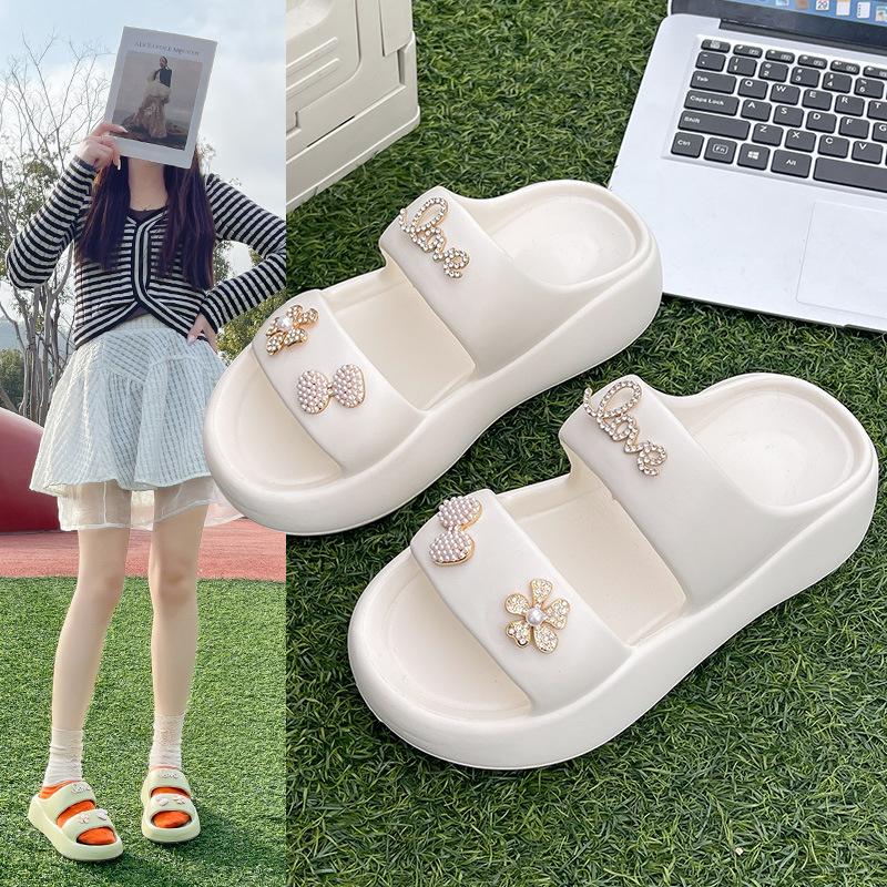 Summer New Solid Color Outdoor Stepping On Shit Sandals Platform Slippers Women's Fashion Double Strip Outer Wear Cool Slippers Are Now Approved