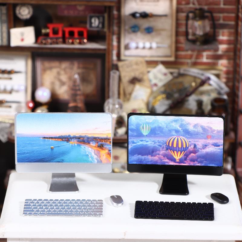 [J]Dollhouse Mini Laptop Computer Keyboard Mouse Kit Dollhouse Office Study Room Decor Accessories Micro Scene Pretend Play Toys
