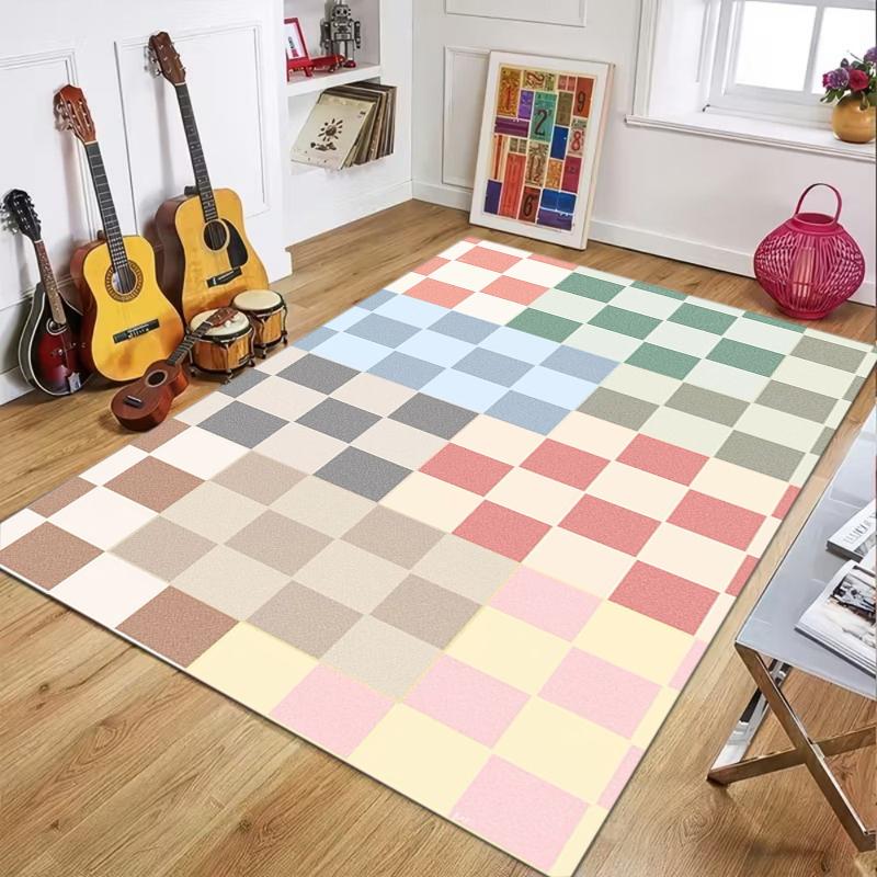 

Colorful Checkerboard Print Area Rug Non Slip Soft Washable Floor Carpet Mat for Living Room Bedroom Minimalist Decor 40X60CM
