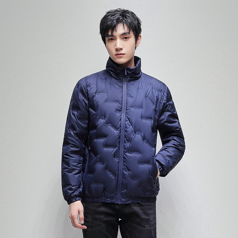 Men's Lightweight Down Jacket - Stand Collar, 90% White Duck Down, Casual Short Outerwear for Autumn and Winter.