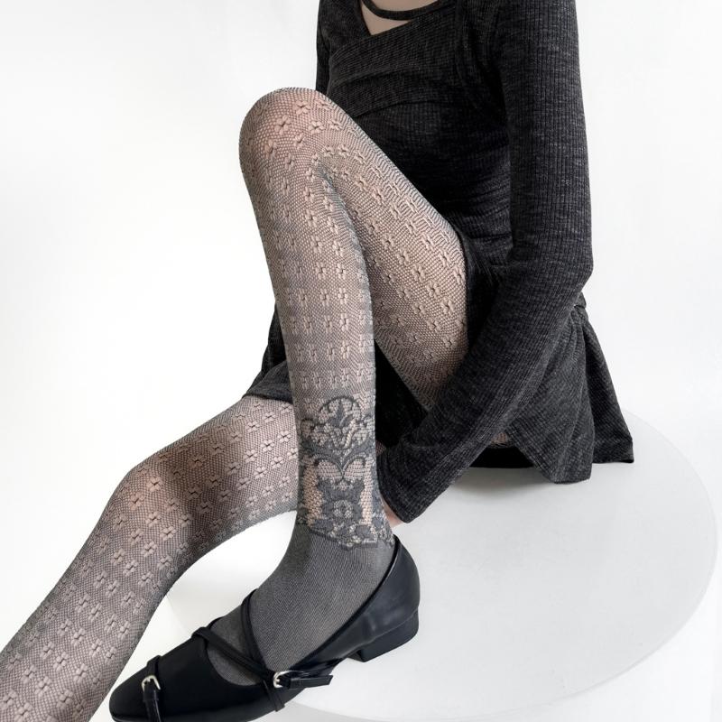 Women's Vintage Lace Jacquard Fishnet Tights with Irregular Floral Pattern Pantyhose for Party Nightclub or Date Outfits