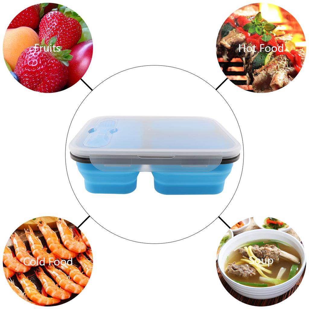 3-farbige, skalierbare, faltbare Lunchbox aus Silikon, Bento-Box mit Löffel und Gabel, Mehrzweck-Geschirr für – 40–230 °C