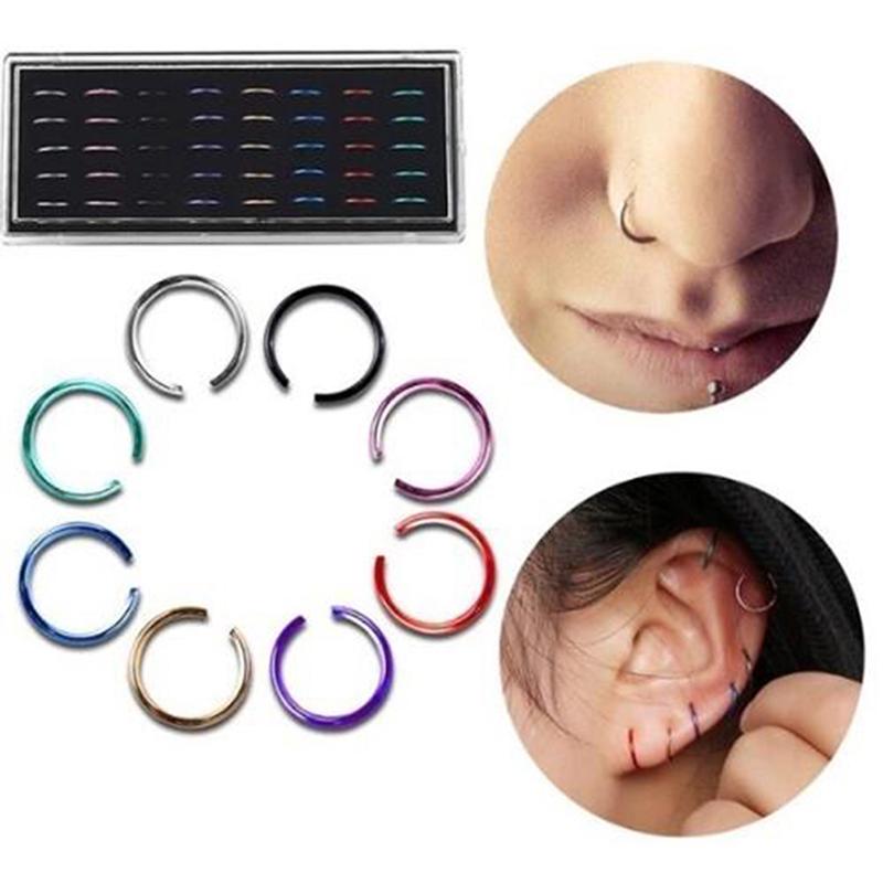 40/60Pcs Women Nose Piercing Ring Steel Silver Surgical Hoop Cartilage Stud