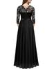 European Style Chiffon Lace Long Evening Dress - Women's Round Neck Gown