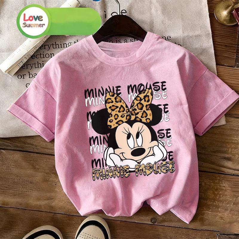 Minnie Print T-Shirt 4 To 14 Years Girls Short-Sleeved Minnie Mouse Back To School Casual Top Suitable for 2026 Summer Spring