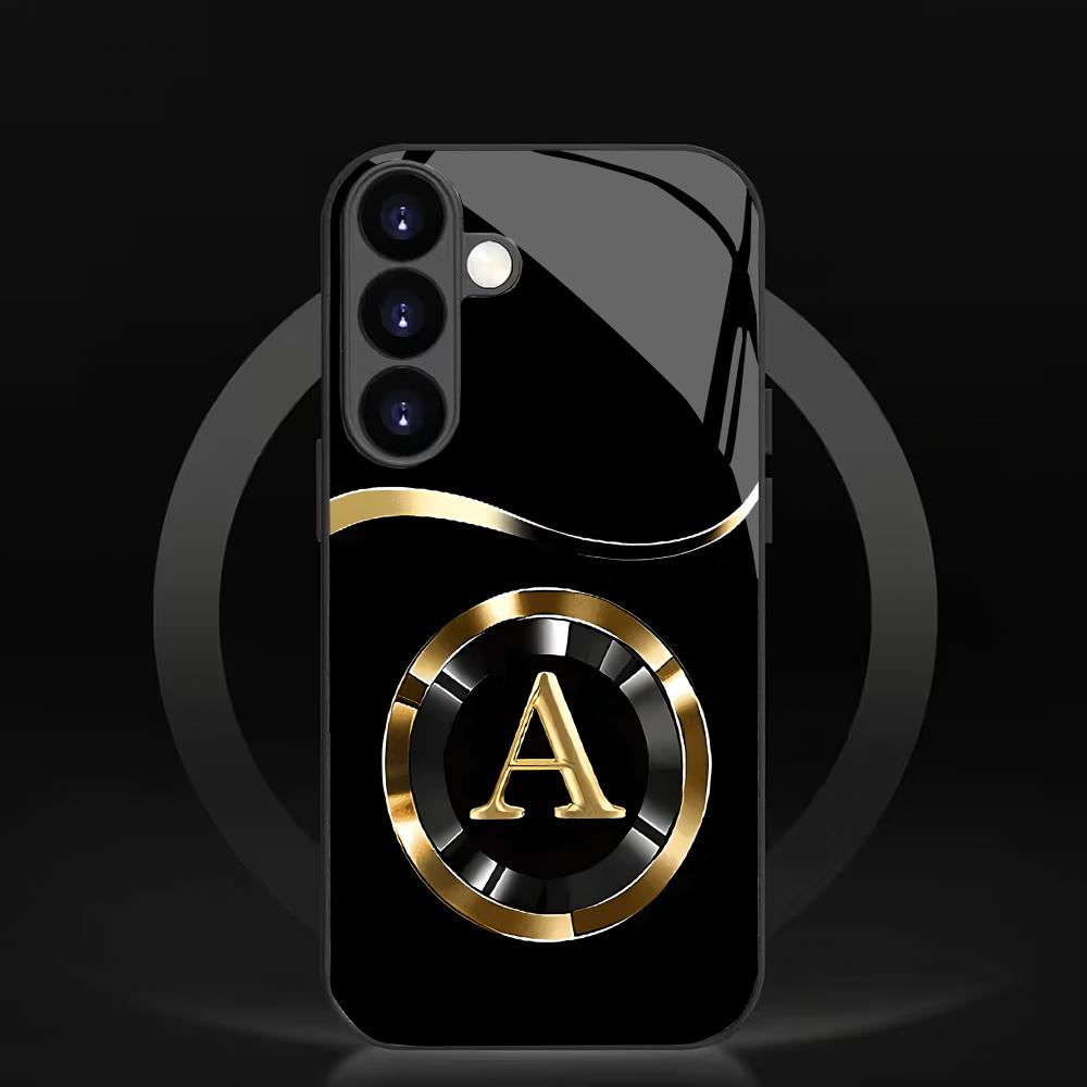 Moderne Buchstaben A Hartglas Handyhülle geeignet für Samsung Galaxy S26 S25 S24 S22 S21 S20FE/Ultra/Plus Anti-Drop-Rückabdeckung