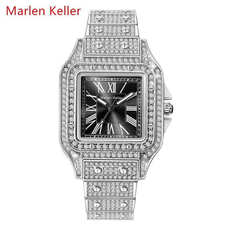 Dámské hodinky Módní Luxusní Křemenné Náramkové Hodinky pro Dámu Ciferník s Diamanty Hodiny z Nerezové Oceli