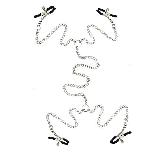 Fetish Adult Game Sex Toy for Women Metal Nipple Clamp with Chain Bondage Breast Labia Clip Stimulation Massager BDSM