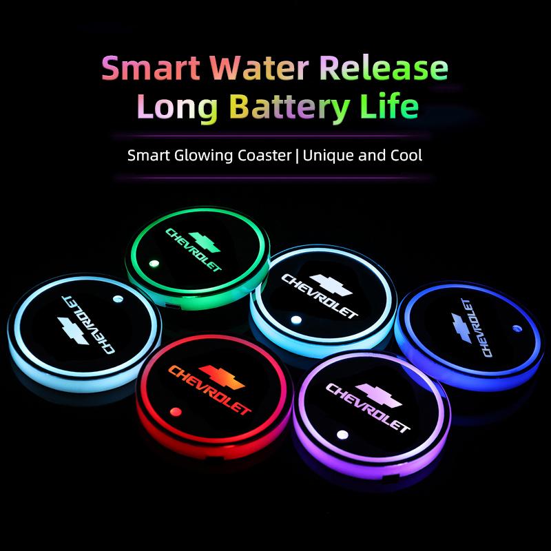 Car Coasters USB Charging Anti-slip Cup Pad Seven-color LED Auto Interior Ambient Light For Chevrolet Spark Captiva Cruze SS Z71