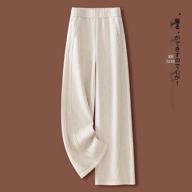 

Women s Elastic Woolen Curved Knife Plus Velvet Warm Casual Pants, 2025 Winter Loose Versatile Straight Leg. Off-white Long Pants Thicker
