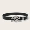Style Skull Punk Pattern Pu Belt With Snap Closure For Youth And Casual Outfits