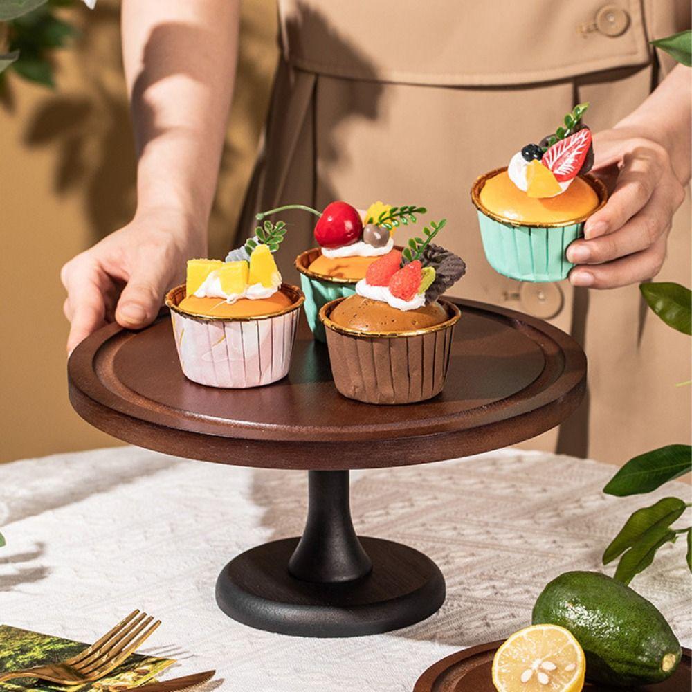 Circular Shape Wooden Cake Stand High Base Fruit Snacks Storage Tray  Wedding