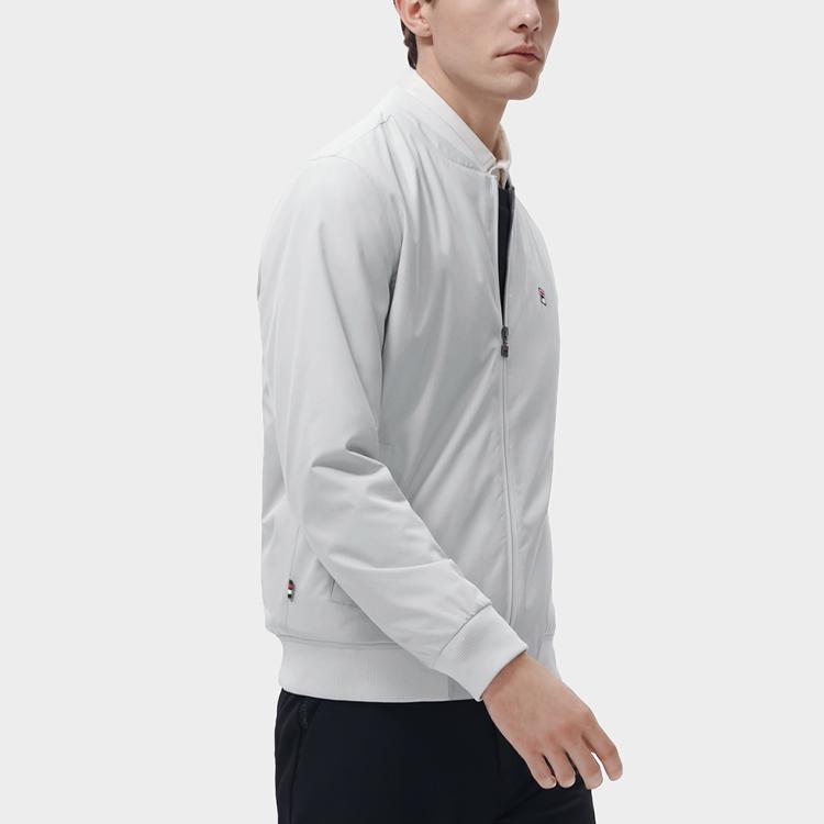 Fila Solid Color Logo Print Baseball Collar Zip Jacket Men Jackets Light-Gray F11M311703F-GY