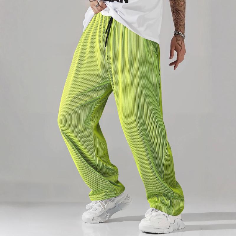 Men's Pleated Wide Leg Pants Casual Elastic Waist Drawstring Loose Trousers For Streetwear