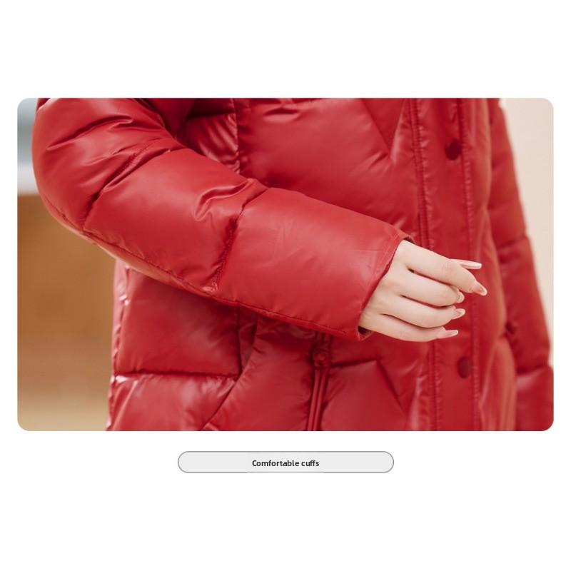 Women's cotton-padded clothes, winter medium and long over-knee glossy leave-in, thickened, slim and thin, warm cotton-padded jacket