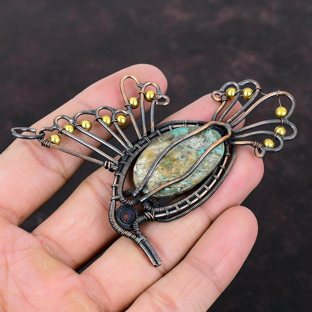 Shattuckite Pendant Copper Wire Wrapped Pendant Unique Design Pendant Bird Jewelry Gemstone Pendant Handmade Copper Jewelry Gift For Mother