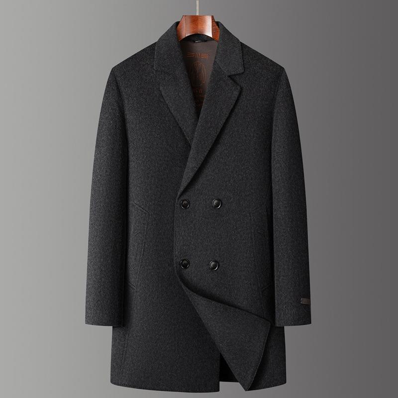 

Men s Double-Breasted Wool Coat with Fleece Lining - Mid-Length Lapel Business Jacket XXL [Recommended 155-170 pounds]