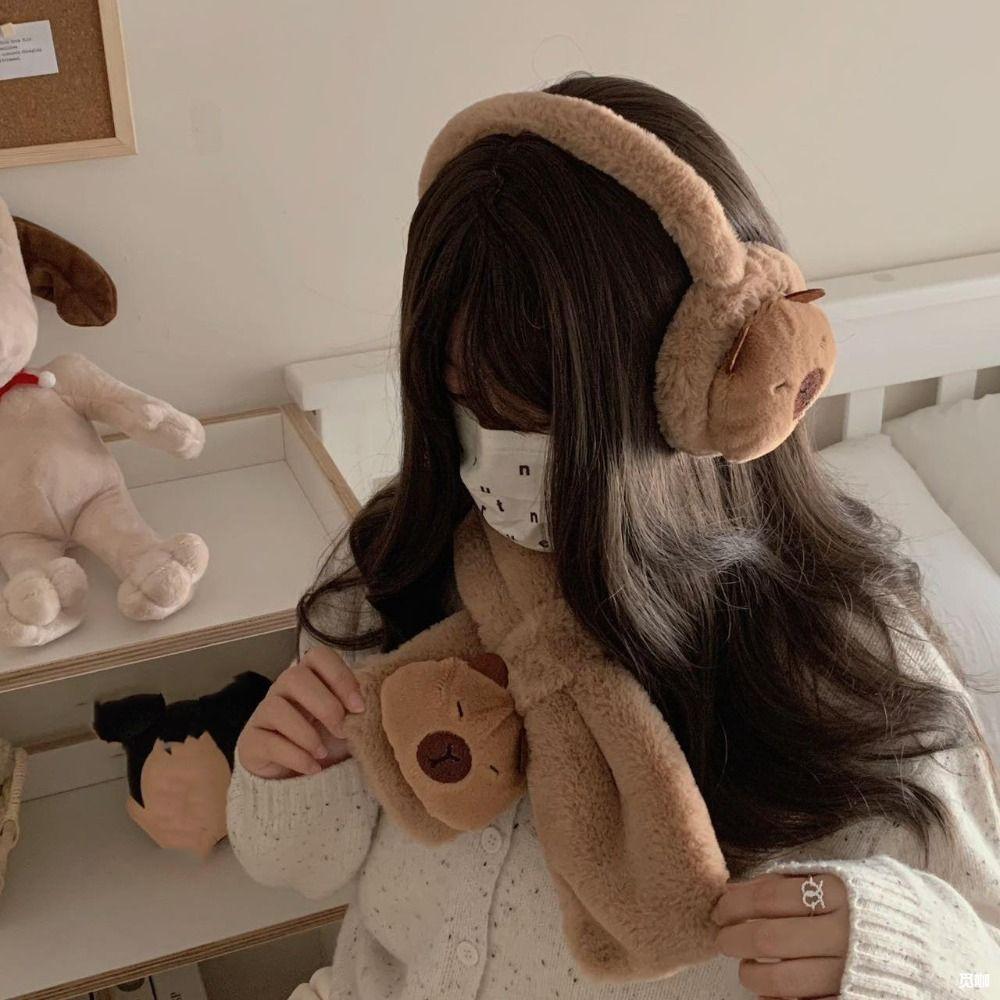Thicken Cartoon Cross Neck Scarf Neck Wrap Cute Plush Neckerchief Capybara Fluffy Scarf  Winter