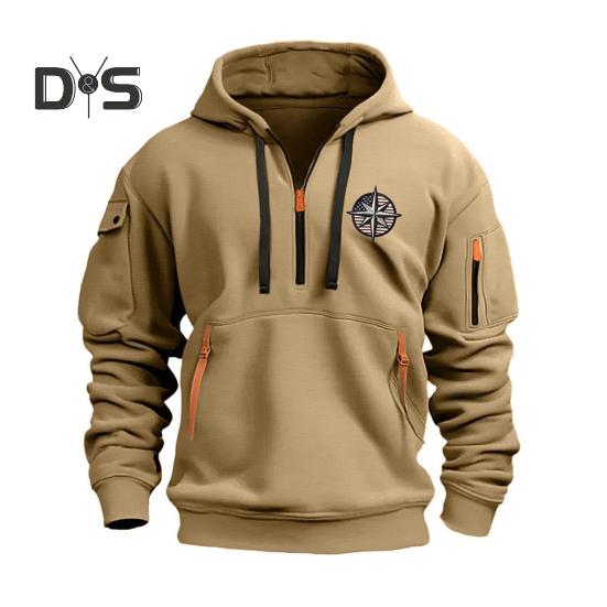 

Мужская толстовка с капюшоном на осень-зиму, однотонная, с длинными рукавами, застежкой-молнией до середины бедра, вышитым значком, большим карманом, с капюшоном, свободная повседневная одежда, повседневный спортивный топ XXL хаки