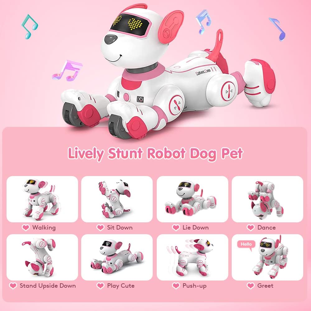 VATOS Remote Control Robot Dog Toy: Interactive Touch & Follow, 17 Functions, Programmable Dance Music RC. For Girls 3-12 Years