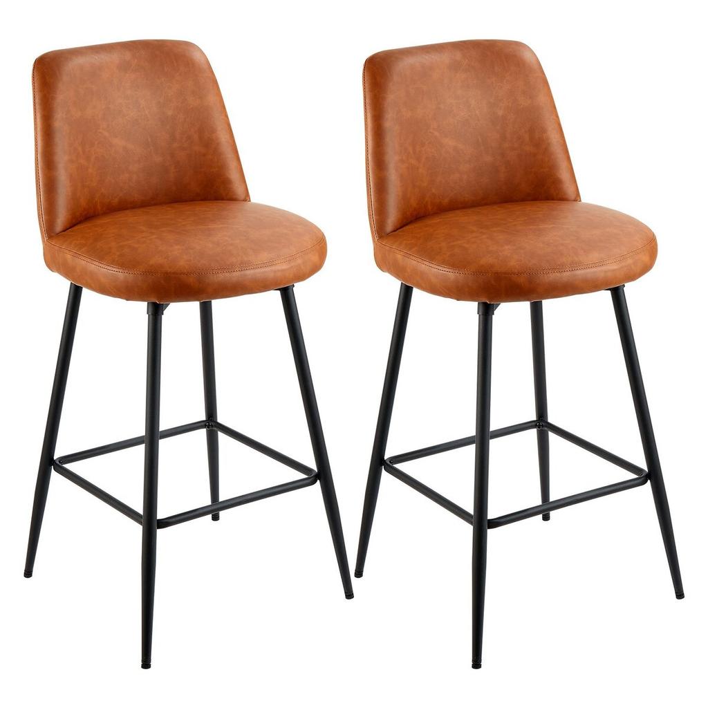 Bar Stool Set of 2, 69cm Counter Height Swivel Stools, Modern PU Leather Counter Barstool with Backrest and Metal Legs, Armless Bar Chair, Island