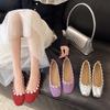 Summer New Small Single Shoes for Women with One Foot and Shallow Mouth Grandma Shoes Are Good for Women with Inner High Lace Flats