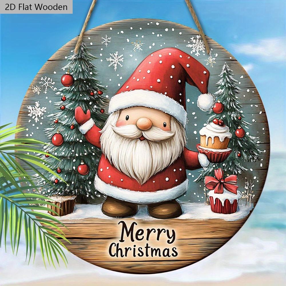 Christmas Wooden Sign with Gnome Pattern - Navidad Round Sign Yard Door Wall Hanging Decor - Ideal Christmas Decoration