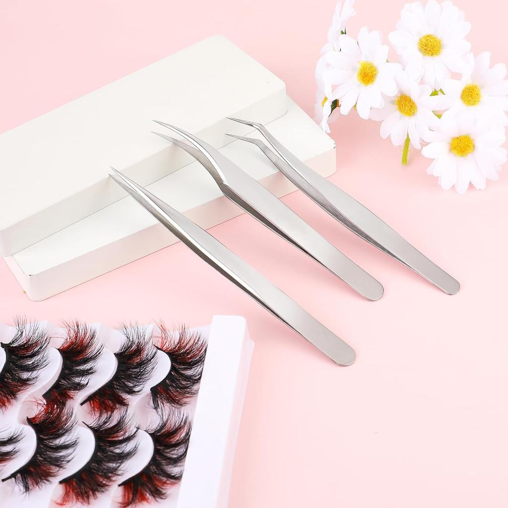 1/3pcs Lash Tweezers for Eyelash Extensions High Precision Stainless Steel Straight Tip Tweezers Curved Tip Tweezers for women