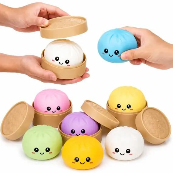 2 Pack Squishy Stress Relief Dumpling Mats with Expressions, Surprise Box, Slow Rising Toy, Anti-Stress Gift for Kids & Adults