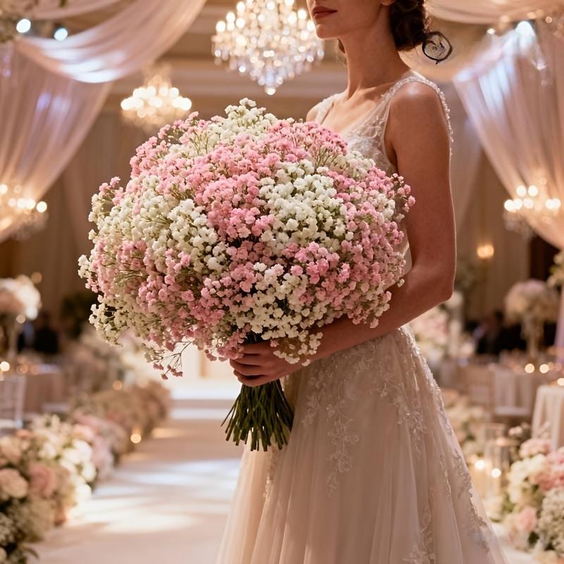 5 Bunches of Artificial Baby's Breath,Realistic Touch Faux Gypsophila, Artificial Flowers for Outdoor Wedding Decorations