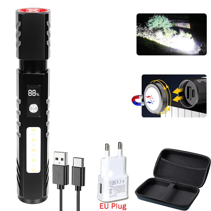 Powerful LED COB Flashlight 7 Modes Rechargeable Zoom Torch with Magnet Built in 18650 Battery Outdoor Camping Emergency Lantern